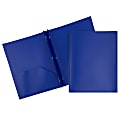 JAM Paper® Plastic 2-Pocket POP Folders with Metal Prongs Fastener Clasps, 9 1/2" x 11 1/2", Deep Blue, Pack Of 6