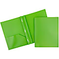 JAM Paper® Plastic 2-Pocket POP Folders with Metal Prongs Fastener Clasps, 9 1/2" x 11 1/2", Lime Green, Pack Of 6