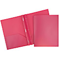 JAM Paper® Plastic 2-Pocket POP Folders with Metal Prongs Fastener Clasps, 9 1/2" x 11 1/2", Fuchsia Pink, Pack Of 6