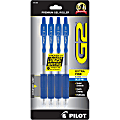 Pilot G2 Retractable Gel Pens, Extra Fine Point, 0.5 mm, Clear Barrels, Blue Ink, Pack Of 4