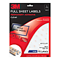 3M™ Clear Inkjet Full-Sheet Labels, 8 1/2" x 11", Pack Of 10 1 thumbnail image