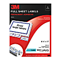 3M™ White Laser Permanent Full-Sheet Labels, 3100-M, 8 1/2" x 11", Pack Of 100