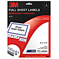3M™ White Inkjet Permanent Full-Sheet Labels, 3200-L, 8 1/2" x 11", Pack Of 25 1 thumbnail image