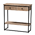 Baxton Studio Silas Modern Industrial Wood And Metal 2-Drawer Console Table, 31-1/2”H x 31-1/2”W x 11-13/16”D, Natural Brown Finished/Black