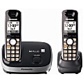 Panasonic® KX-TG6512B DECT 6.0 Plus Digital 2-Handset Cordless Phone, Black/Silver