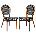 Flash Furniture 2 Pack Lourdes Indoor/Outdoor Commercial Thonet Bistro Stacking Chair, PE Rattan and Aluminum Frame, Black & White/Natural Frame 1 thumbnail image
