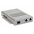 Omnitron OmniConverter 10/100 PoE+ Ethernet Fiber Media Converter Switch RJ45 SFP Wide Temp - 2 x 10/100BASE-T; 1 x 100BASE-X (SFP); US AC Powered; Lifetime Warranty