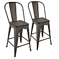 LumiSource Oregon High-Back Counter Stools, Antique/Espresso, Set Of 2 Stools