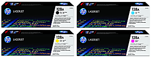 HP 128A Black And Cyan, Magenta, Yellow Toner Cartridges Combo, Pack Of 4, CE320A,CE321A,CE322A,CE323A 1 thumbnail image