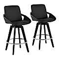 LumiSource Cosmo Faux Leather Counter Stools, Black/Chrome, Set Of 2