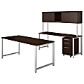 Bush Business Furniture 400 Series 72"W x 30"D Table Desk And Credenza With Hutch And 3 Drawer Mobile File Cabinet, Mocha Cherry, Standard Delivery 1 thumbnail image