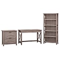 Bush Furniture Key West 48"W Writing Desk With 2 Drawer Lateral File Cabinet And 5 Shelf Bookcase, Washed Gray, Standard Delivery 1 thumbnail image
