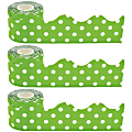 Teacher Created Resources Scalloped Border Trim, Lime Polka Dots, 50' Per Roll, Pack Of 3 Rolls