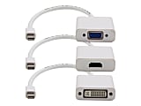 AddOn 3-Piece Bundle of 8in Mini-DisplayPort Male to DVI, HDMI, and VGA Female White Adapter Cables - 100% compatible and guaranteed to work