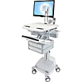 Ergotron StyleView Cart with LCD Pivot, SLA Powered, 4 Drawers - 4 Drawer - 38 lb Capacity - 4 Casters - Aluminum, Plastic, Zinc Plated Steel - White, Gray, Polished Aluminum