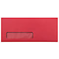 JAM Paper® Single-Window 4 1/8" x 9 1/2" Booklet Envelopes, Gummed Closure Red, Pack Of 25