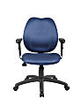 Boss® Contour Back Task Chair With Adjustable Arms, 34 1/2"H x 23"W x 23 1/2"D, Black Frame, Blue Fabric