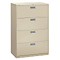 HON® Brigade® 600 36"W Lateral 4-Drawer File Cabinet, Metal, Putty