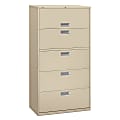 HON® Brigade® 600 36"W Lateral 5-Drawer File Cabinet, Metal, Putty