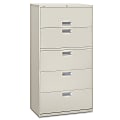 HON® Brigade® 600 36"W Lateral 5-Drawer File Cabinet, Metal, Light Gray