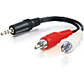 C2G 6in Value Series One 3.5mm Stereo Male To Two RCA Stereo Male Y-Cable - Mini-phone Male Stereo - RCA Male Stereo - 6" - Black 1 thumbnail image