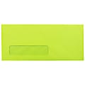 JAM Paper® #10 Single-Window Booklet Envelopes, Bottom Left Window, Gummed Seal, Brite Hue Ultra Lime Green, Pack Of 25