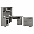 Bush Furniture Cabot 60"W L-Shaped Computer Desk With Hutch And Lateral File Cabinet, Modern Gray, Standard Delivery 1 thumbnail image