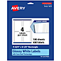 Avery® Glossy Permanent Labels With Sure Feed®, 94127-WGP100, Rectangle, 4-3/4" x 3-1/2", White, Pack Of 400