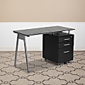 Flash Furniture 48"W Glass Computer Desk With 3- Drawer Pedestal, Black/Clear