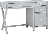 Linon Ari 48"W Home Office Desk With Side Storage, Gray/Silver
