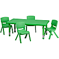 Flash Furniture Rectangular Plastic Height-Adjustable Activity Table with 4 Chairs, 23-3/4"H x 24"W x 48"D, Green