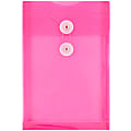 JAM Paper® Open-End Plastic Envelopes, 6 1/4" x 9 1/4", Button & String, Fuchsia Pink, Pack Of 12