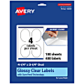 Avery® Glossy Permanent Labels With Sure Feed®, 94059-CGF100, Oval, 4-1/4" x 3-1/4", Clear, Pack Of 400