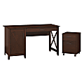 Bush Furniture Key West 54"W Computer Desk With Storage And 2 Drawer Mobile File Cabinet, Bing Cherry, Standard Delivery
