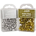 JAM Paper® Colorful Push Pins, Gold and Silver, 2 Packs Of 100 Push Pins