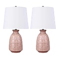 LumiSource Claudia Contemporary Accent Lamps, 20”H, White Shade/Rose Tan Base, Set Of 2 Lamps