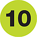 Tape Logic® Fluorescent Green - "10" Number Labels 1", DL6760, Roll of 500