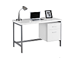 Monarch Specialties Contemporary Computer Desk, 2-Drawers, White/Silver