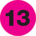 Tape Logic® Fluorescent Pink - "13" Number Labels 1", DL6765, Roll of 500
