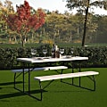 Flash Furniture Insta-Fold Wood-Grain Plastic Folding Picnic Table And Benches, White