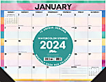 2024 Willow Creek Press Desk Pad Calendar, 22" x 17", Watercolor Stripe, January To December