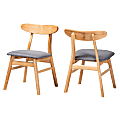 bali & pari Sabella Japandi Mahogany Wood Dining Accent Chairs, Natural Brown, Set Of 2 Chairs
