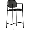 Basyx by HON Cafe Height Stools - Leather Black Seat - Leather Black Back - Steel Black Frame - Four-legged Base - Black - 31.75" Seat Width x 31.75" Seat Depth - 21.5" Width x 23.3" Depth x 43.8" Height