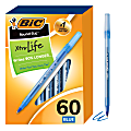 BIC Round Stic Ballpoint Pens, Medium Point, 1.0 mm, Translucent Barrel, Blue Ink, Box Of 60