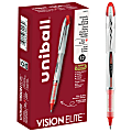 uni-ball® Vision™ Elite™ Liquid Ink Rollerball Pens, Bold Point, 0.8 mm, White Barrel, Red Ink, Pack Of 12