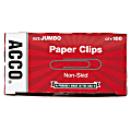 ACCO® Economy Jumbo Paper Clips, Non-skid Finish, Jumbo Size 1-7/8", 100 Clips Per Box, Pack of 10 Boxes (1,000 Clips total)