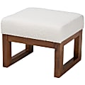 Baxton Studio Yashiya Mid-Century Modern Boucle Ottoman Footstool, 16-1/2”H x 21-5/16”W x 19-1/8”D, Off-White/Walnut Brown 1 thumbnail image