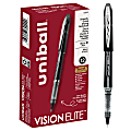 uni-ball® Vision™ Elite™ Liquid Ink Rollerball Pens, Micro Point, 0.5 mm, Black Barrel, Black Ink, Pack Of 12