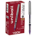 uni-ball® Vision™ Rollerball Pens, Fine Point, 0.7 mm, Gray Barrel, Violet Ink, Pack Of 12