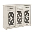 Bush® Furniture Lennox 46"W Farmhouse Sideboard Buffet Cabinet With Drawers, Linen White Oak, Standard Delivery